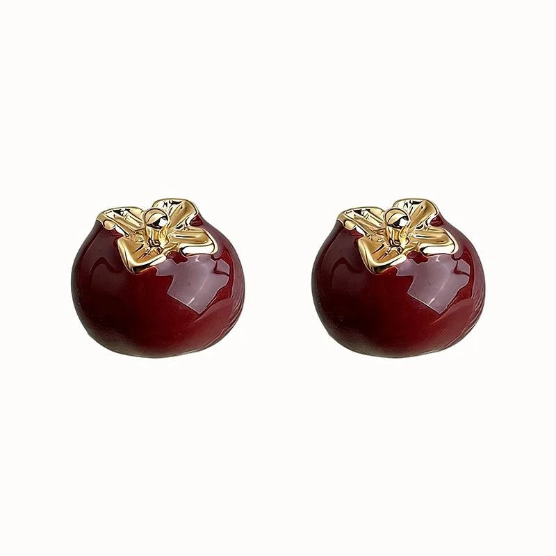 Vintage Burgundy Persimmon Enamel Glaze Eco-Friendly Copper Stud Earrings