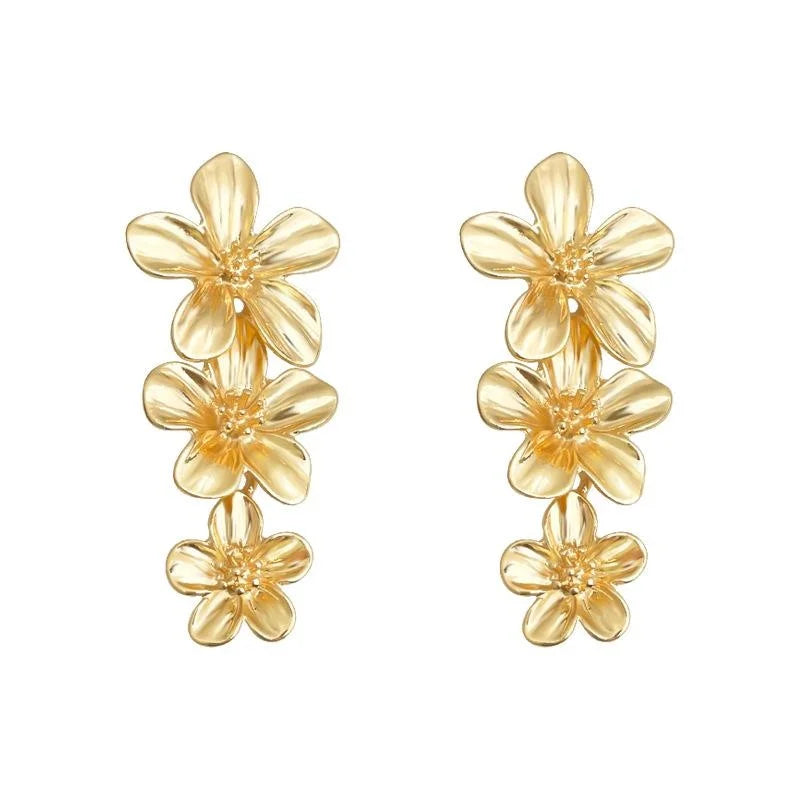 Vintage Style Copper Flower Petal Long Drop Earrings Statement Fashion Jewelry