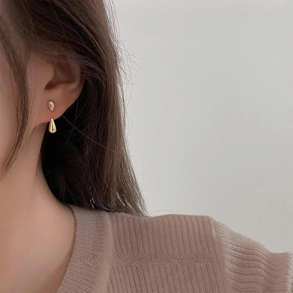 Light Luxury Minimalist 14K Gold Plated Copper Teardrop Two-Way Stud Earrings for Women
