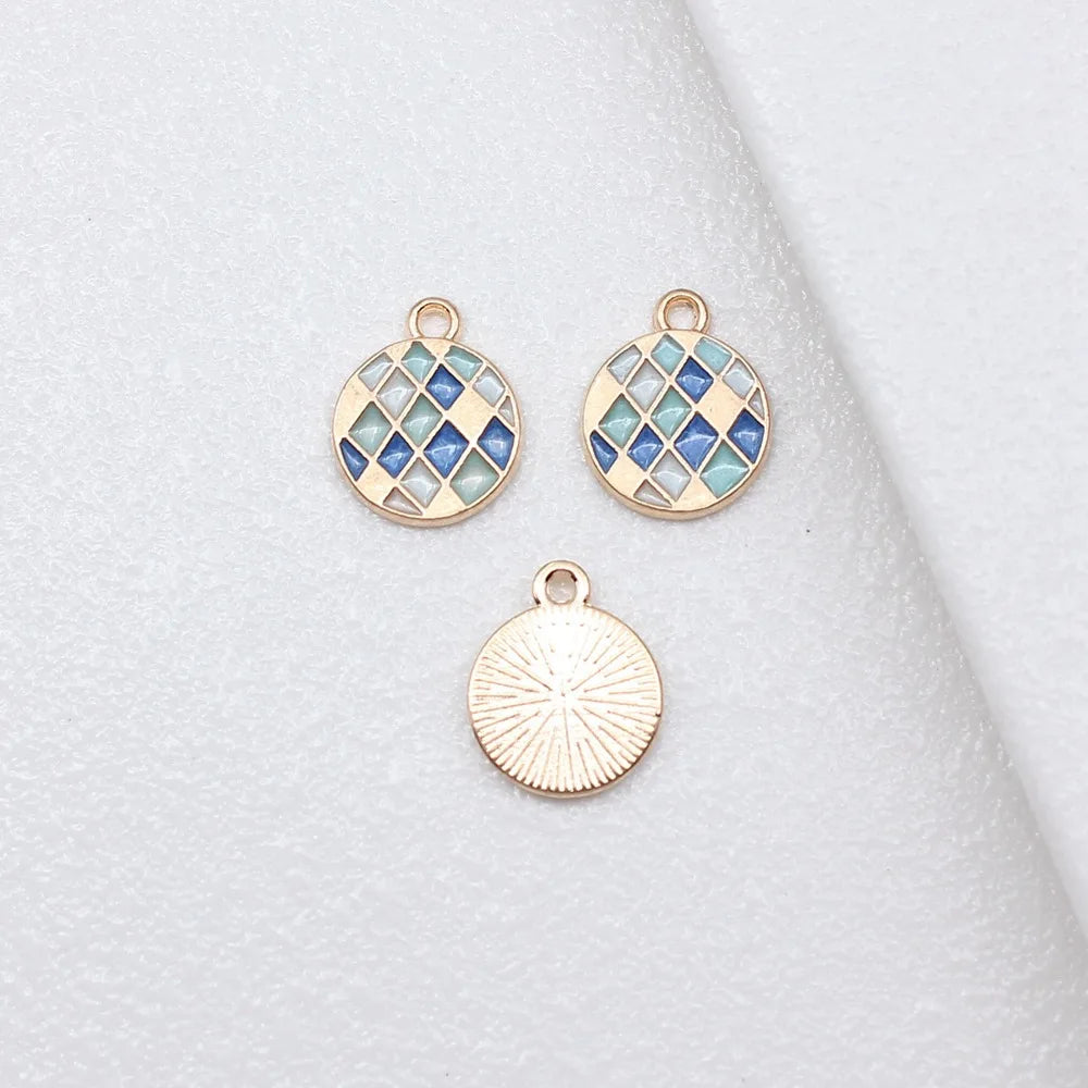 17x14mm 1.4g Multicolor Zinc Alloy Geometric Mosaic Square Triangle Round Charm Pendant for DIY Jewelry