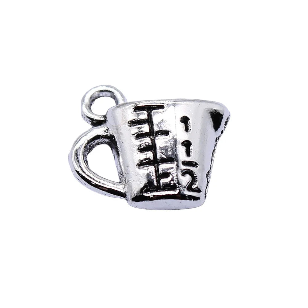 14x15mm 0.9g Antique Silver Zinc Alloy Measuring Cup Charm Pendant for DIY Jewelry Making