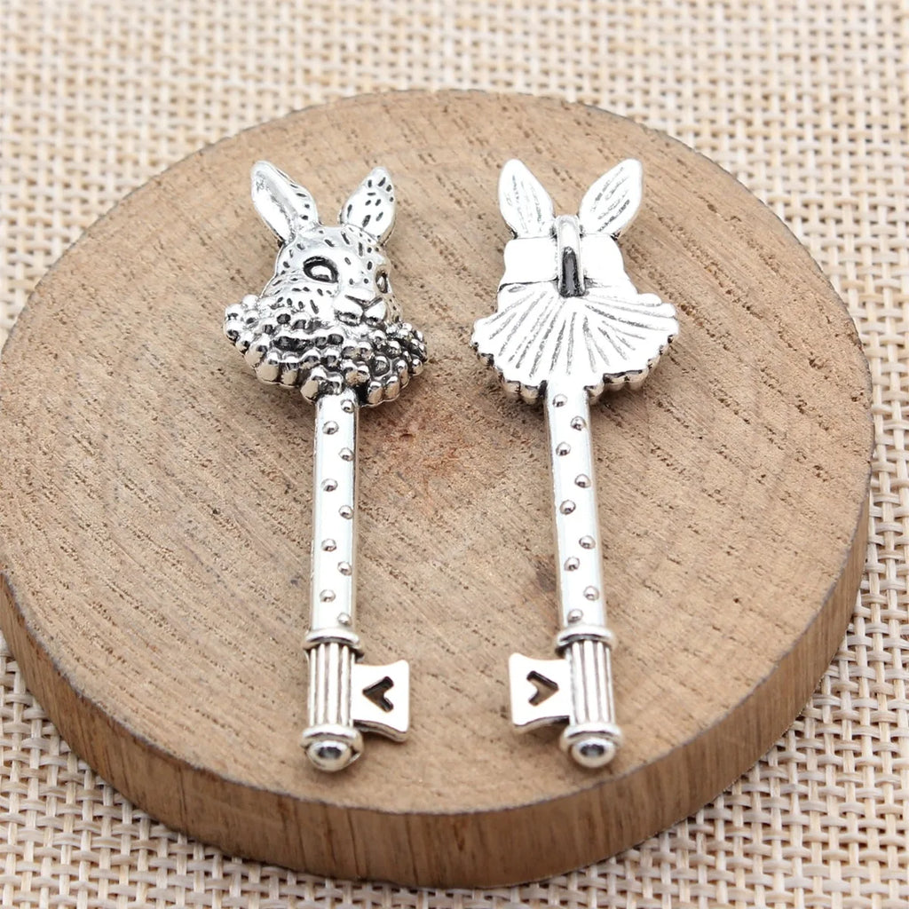 50x15mm 5.3g Multicolor Zinc Alloy Rabbit Key Charm Pendant for DIY Bag Keychain Jewelry Making