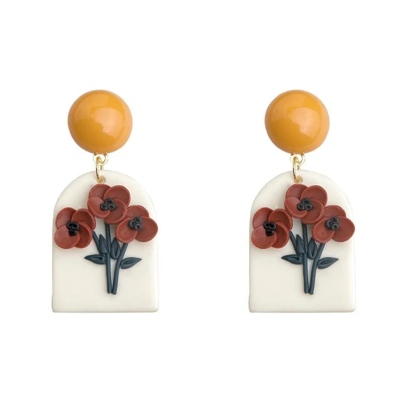 Summer Sweet Handmade Polymer Clay Rose Sunflower Floral Drop Earrings For Women
