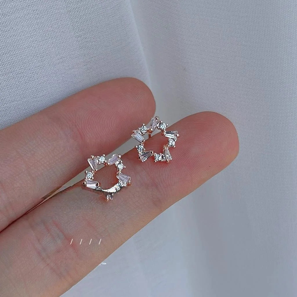 14K Gold Plated Copper Firework Flower Micro Pave Zircon Stud Earrings Korean Sweet Minimalist