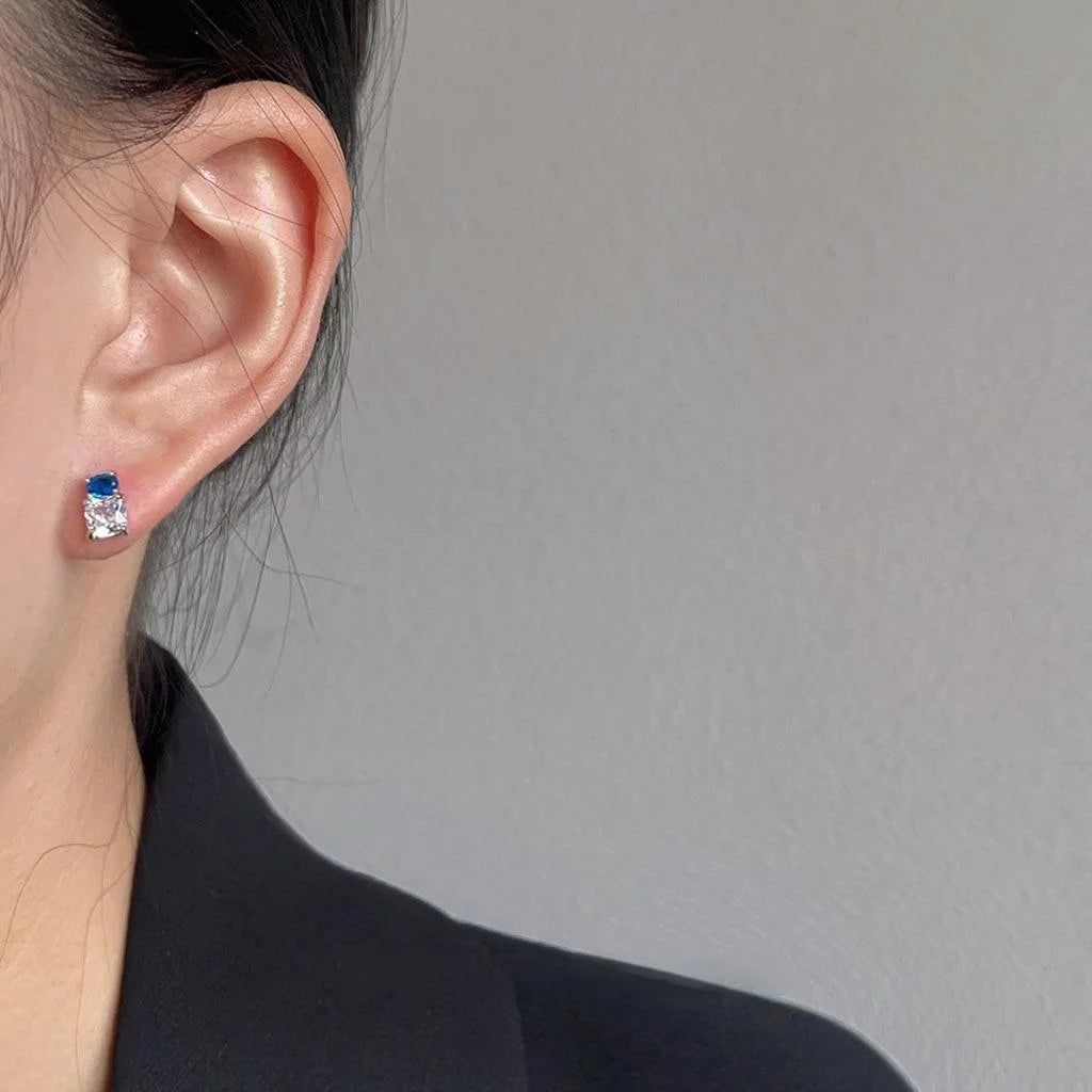 Premium Geometric Colorblock Zircon Copper Stud Earrings With Silver Plated Pins