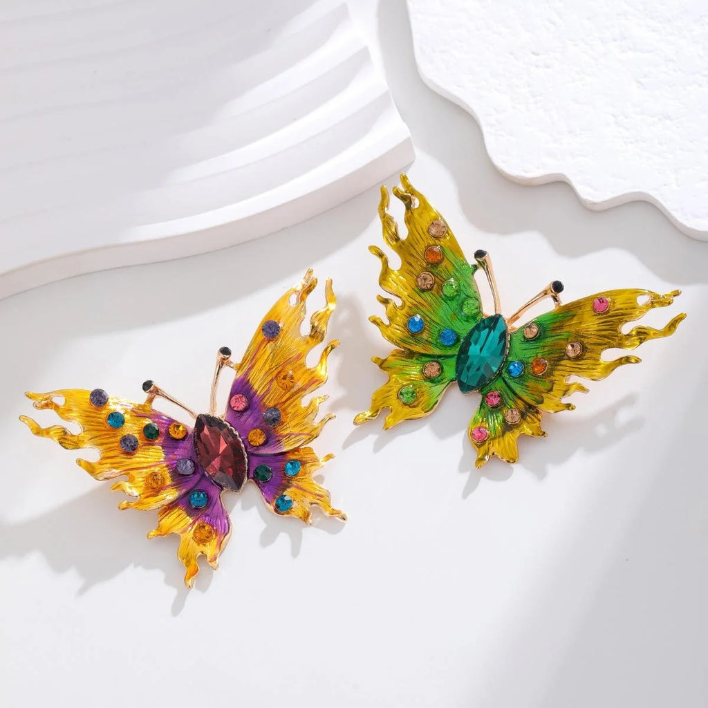 Luxury Flame Butterfly Alloy Enamel Brooch With Colorful Rhinestones, Elegant Lapel Pin Corsage Gift