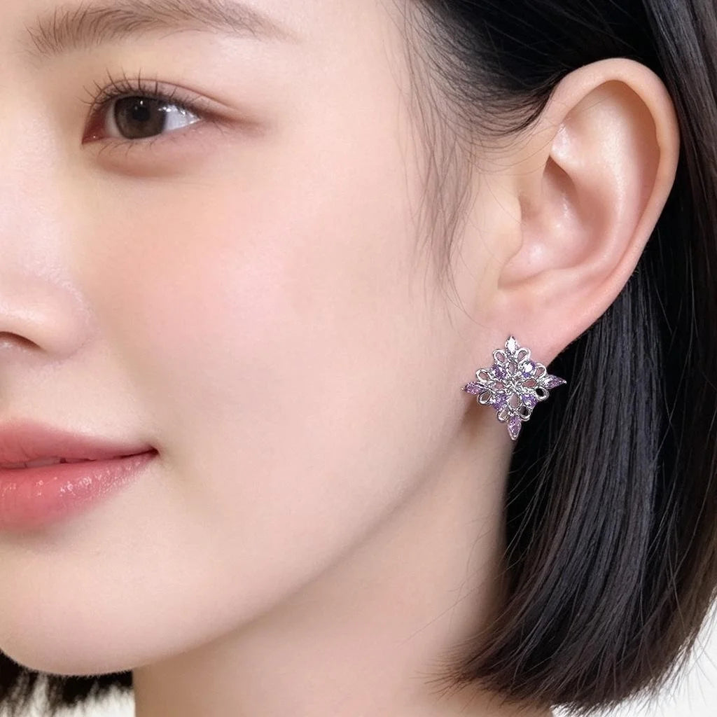 Designer Micro Pave Zircon Geometric Diamond Hollow Stud Earrings In Eco-Friendly Copper