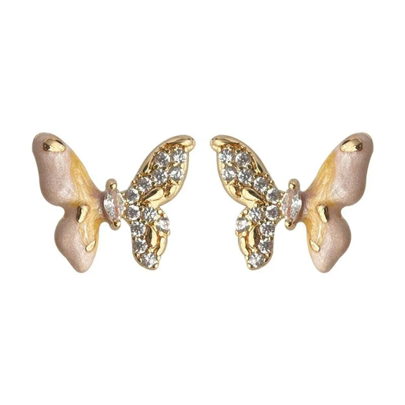 Original Design Copper Micro Pave Zircon Butterfly Gradient Enamel Stud Earrings