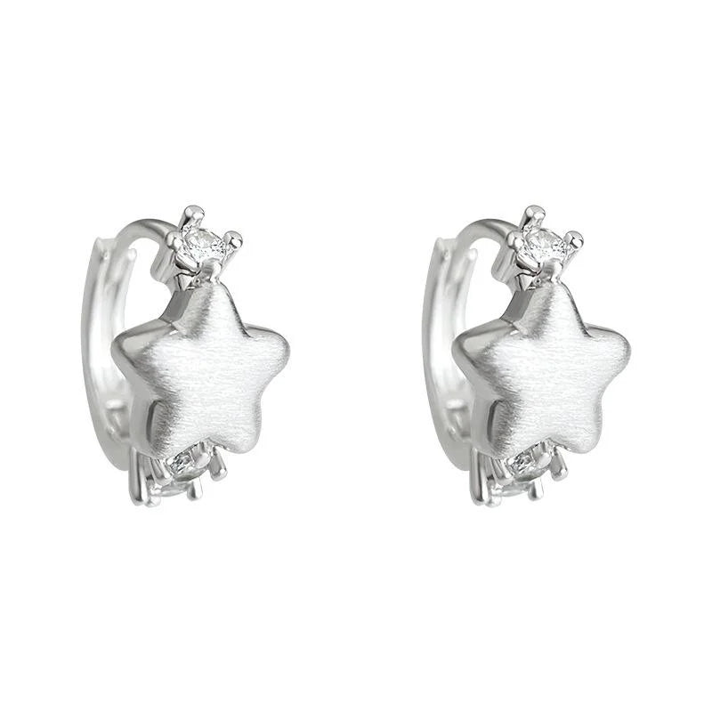 Brushed Copper Micro Pave Zircon Star Drop Earrings Light Luxury Commuter Jewelry for Women