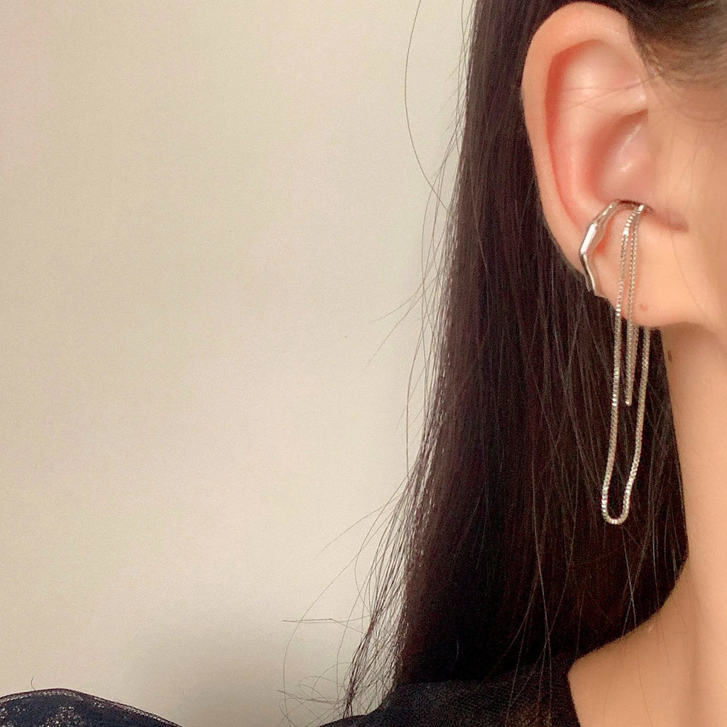 Elegant Irregular Hoop Chain Tassel Ear Cuff Alloy Stud & Clip On No Piercing Drop Earrings