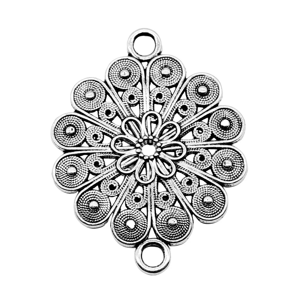 30x39mm 4.8g Antique Silver Zinc Alloy Flower Filigree Connector Charm for DIY Necklace Making
