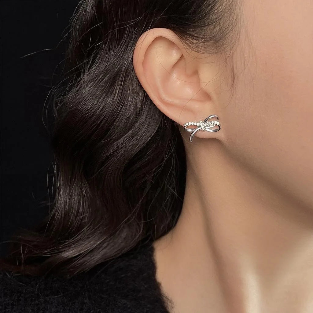Rose Gold Plated Copper Bow Stud Earrings, Minimalist Designer Anti-Tarnish Jewelry