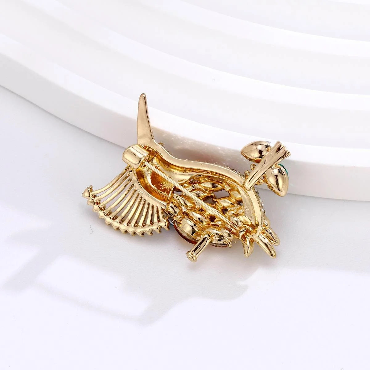 Luxury Colorful Rhinestone Bird Brooch On Gold Alloy Branch, Elegant Animal Lapel Pin Suit Accessory Gift