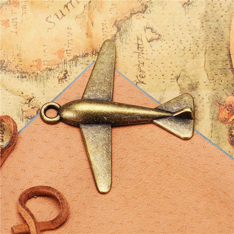 46mm Antique Silver Zinc Alloy Fighter Jet Charm Pendant for DIY Necklace Bracelet Jewelry Making