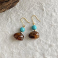 Vintage Style Handmade Geometric Resin Drop Earrings With Brown Marbled Round Oval Design