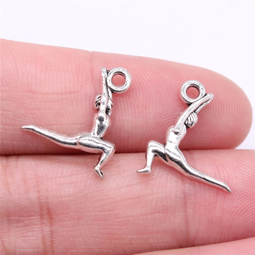 18x15mm 0.73g Antique Silver Zinc Alloy Gymnastics Charm Pendant for DIY Sports Jewelry Making