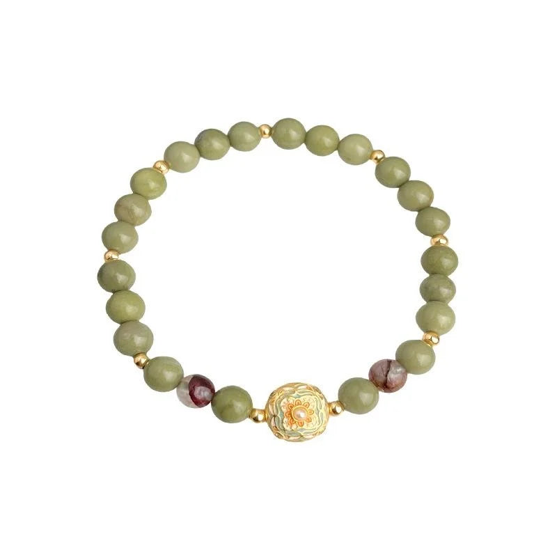Alashan Natural Stone Avocado Green Enamel Hand Painted Geometric Bracelet For Women