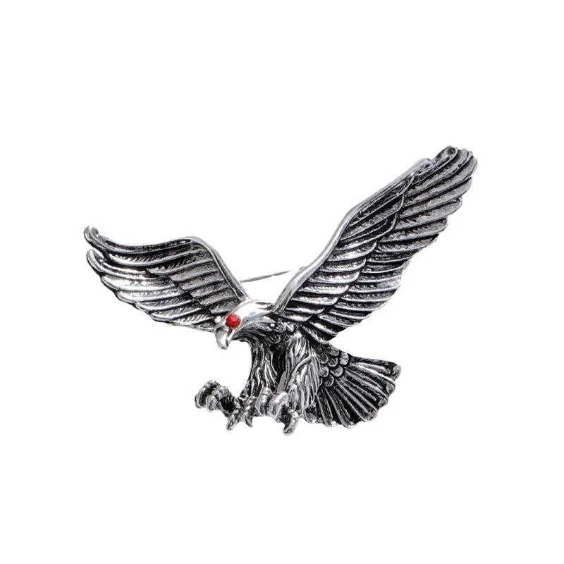 Vintage Gold Alloy Eagle Brooch With Red Rhinestone Eye, Elegant Animal Lapel Pin For Suit Accessory Gift
