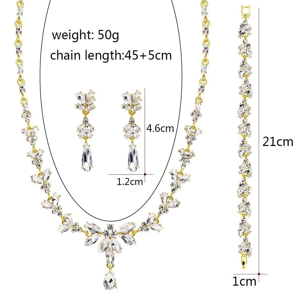 Luxury Bridal Marquise Glass Crystal Necklace Bracelet Earrings Jewelry Set For Wedding Party Banquet Gift