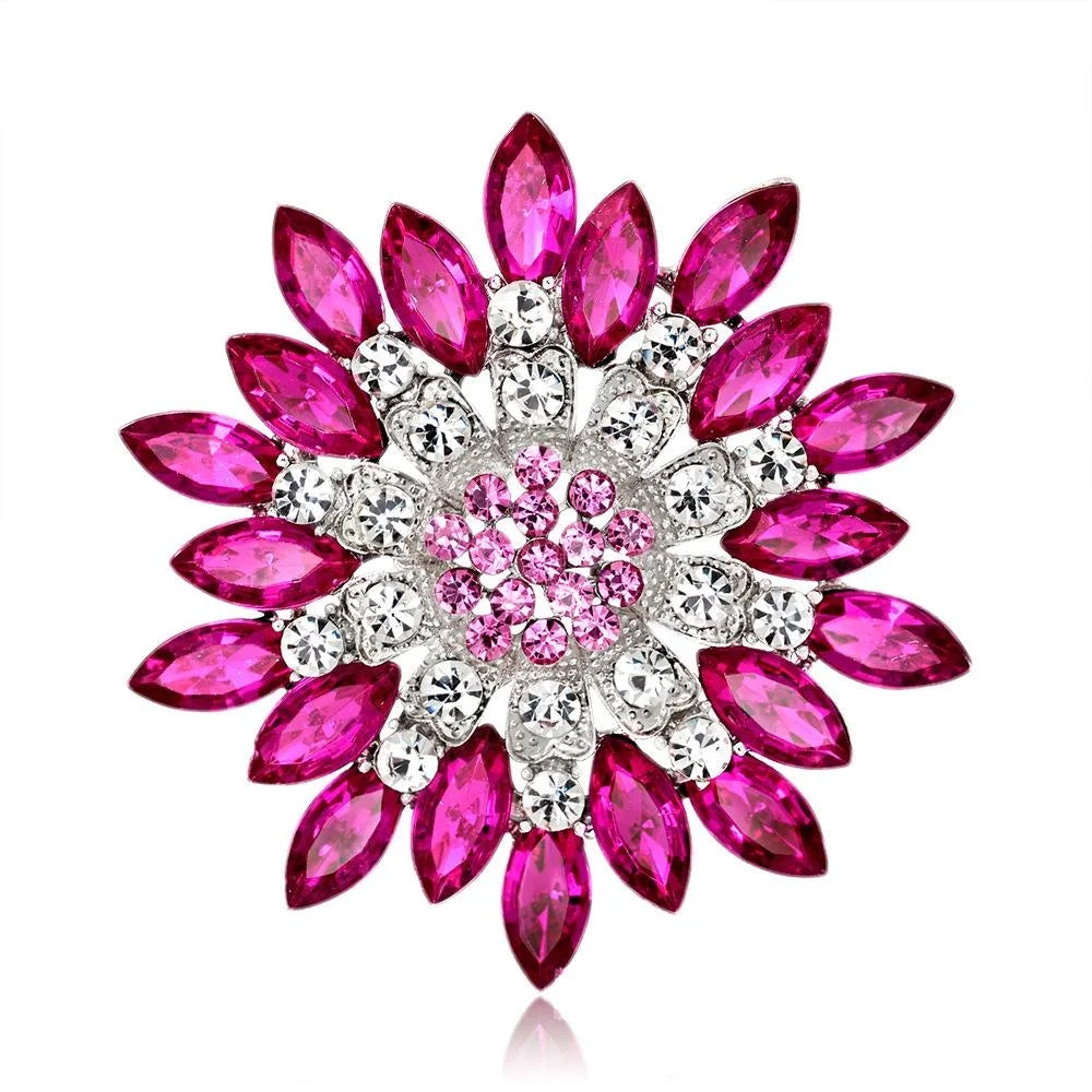 Elegant Pink Rhinestone Flower Brooch For Women, Luxury Crystal Lapel Pin Corsage Suit Accessory