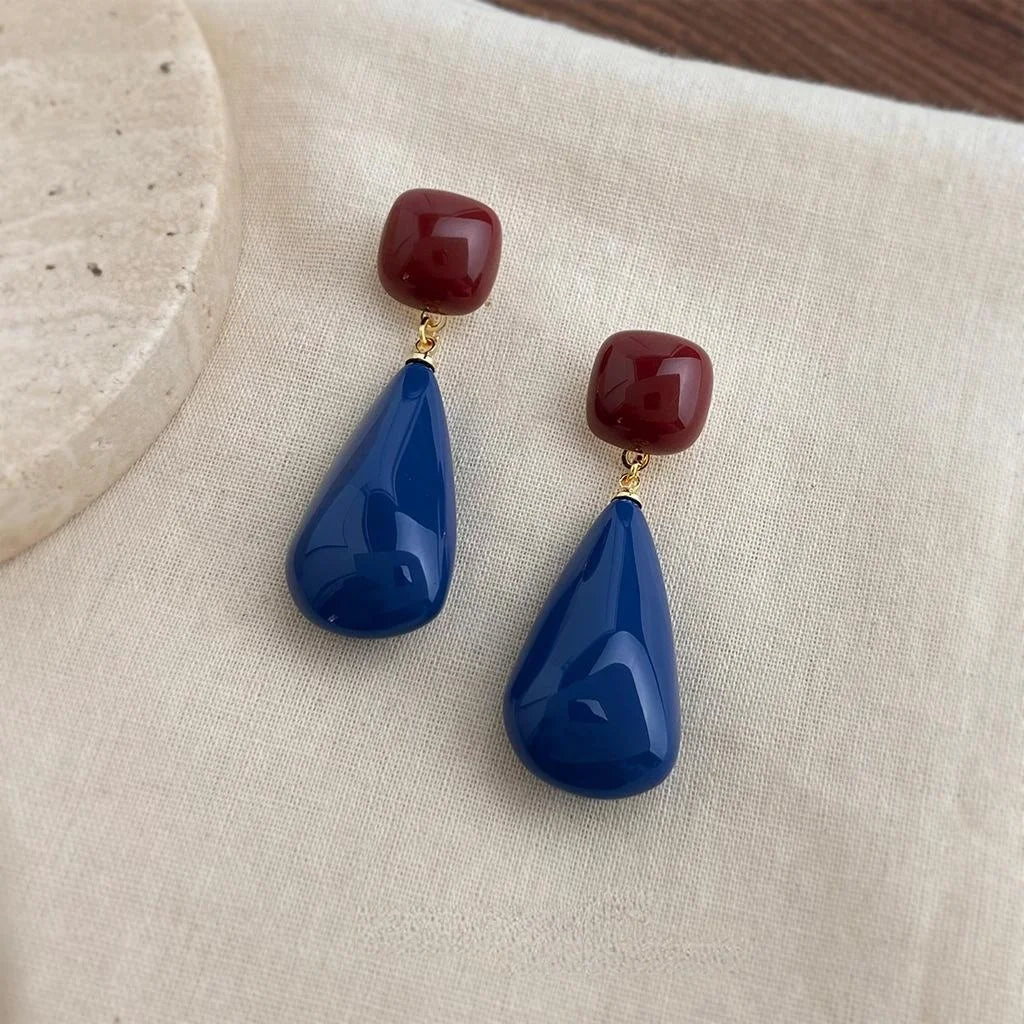 Hong Kong Style Waterdrop Tassel Drop Earrings For Women, Copper Resin