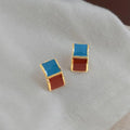 Fashion Contrast Color Square Geometric Enamel Stud Earrings For Women