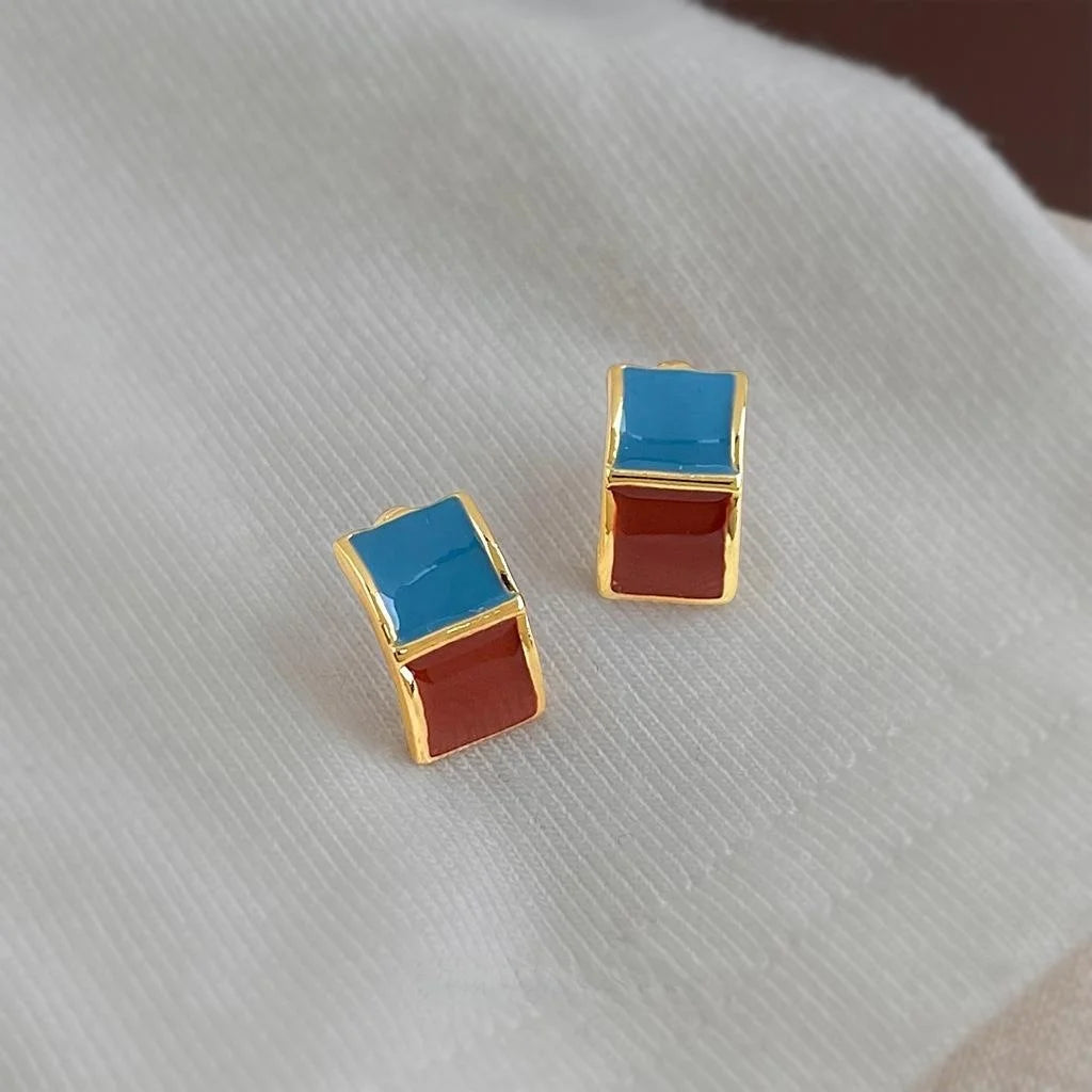 Fashion Contrast Color Square Geometric Enamel Stud Earrings For Women