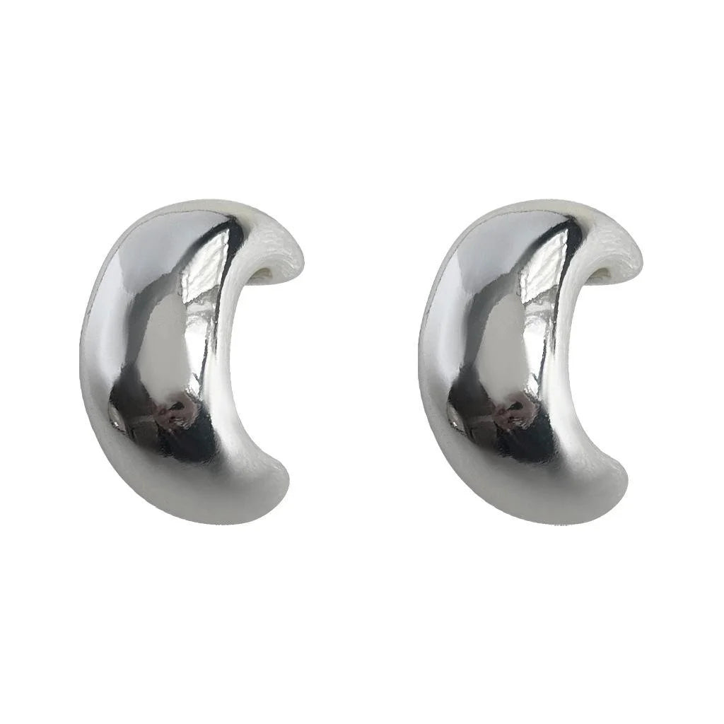 European American Minimalist Smooth C Shape Hoop Earrings Copper Metal