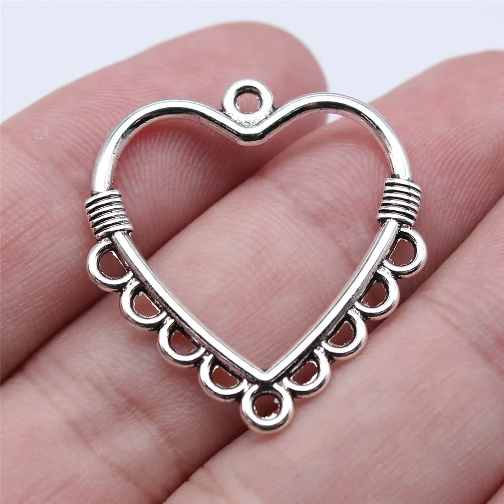 27x30mm 1.7g Antique Silver Zinc Alloy Heart Connector Charms for DIY Earrings Jewelry Making