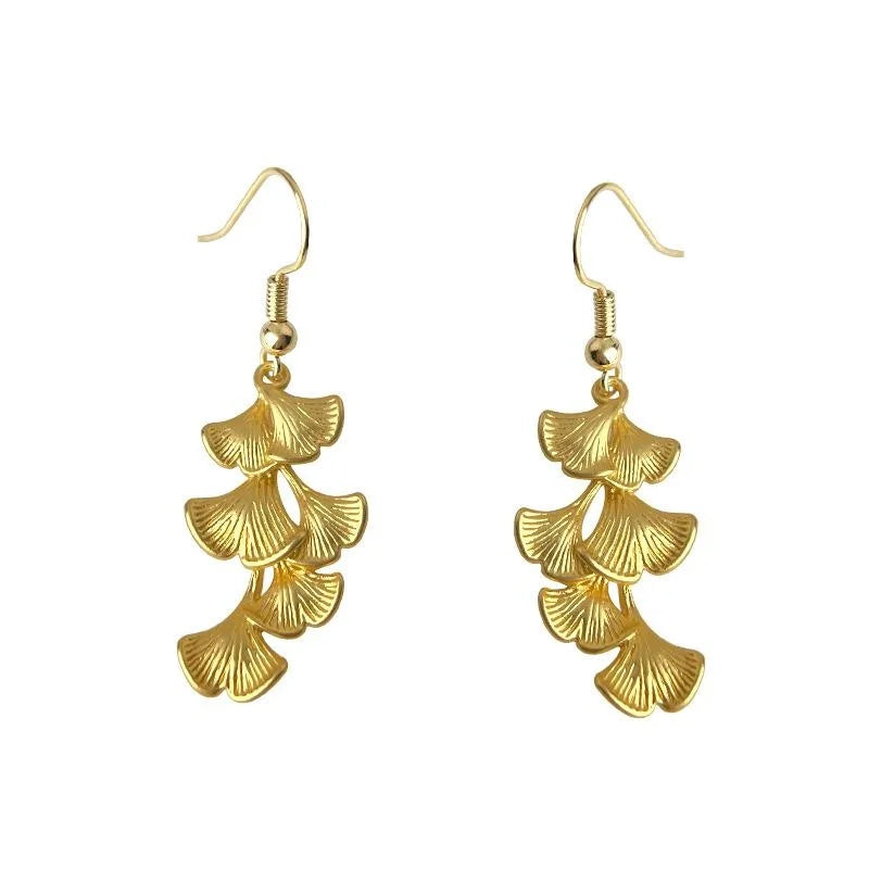 Vintage Artistic Copper Ginkgo Leaf Drop Earrings Matte New Chinese Designer Style