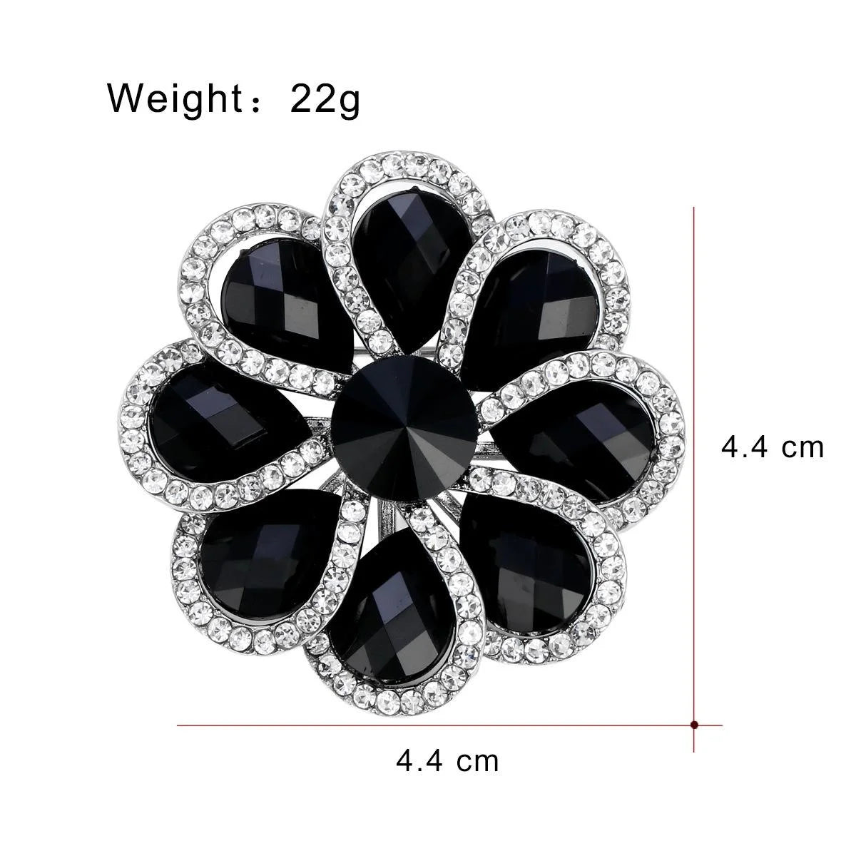 Elegant Black Crystal Flower Brooch With Rhinestone Trim, Alloy Lapel Pin Corsage For Women Gift