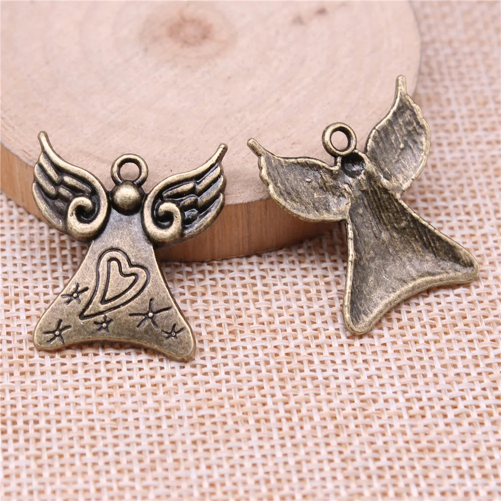 28x25mm 3.7g Multi Color Zinc Alloy Heart Angel Charm Pendant for DIY Necklace Bracelet Making