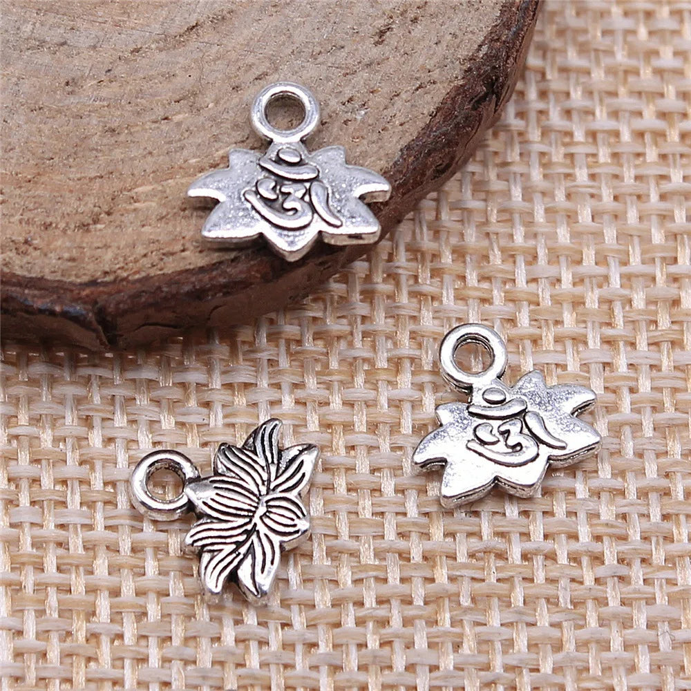 11x11mm 0.7g Antique Silver Zinc Alloy Lotus OM Charm Pendant for DIY Necklace Bracelet Making