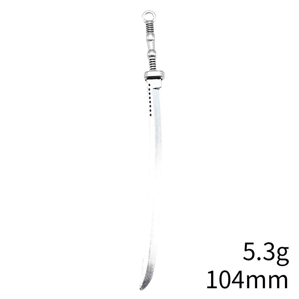 104mm 5.3g Antique Silver Zinc Alloy Sword Weapon Charm Pendant for DIY Cosplay Jewelry Making