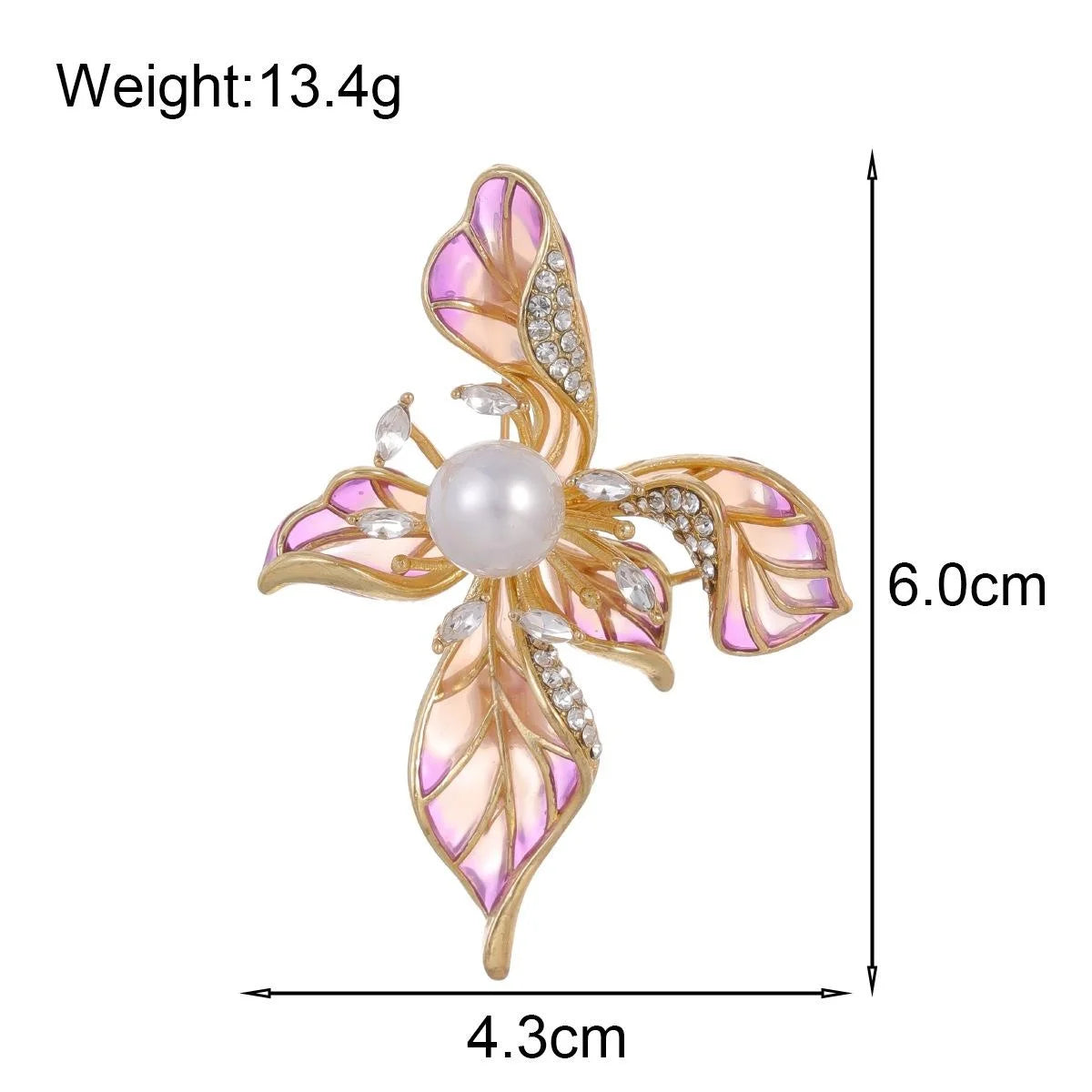 Luxury Vintage Iris Flower Brooch With Pearl Rhinestone Pink Enamel Petals, Elegant Lapel Pin Gift