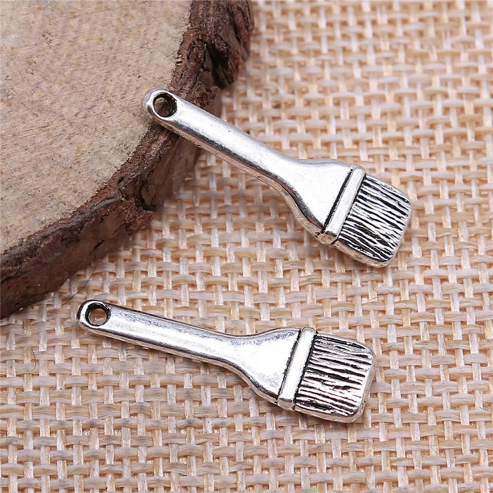 35x7mm 1.3g Antique Silver Zinc Alloy Paint Brush Charm Pendant for DIY Necklace Bracelet Making