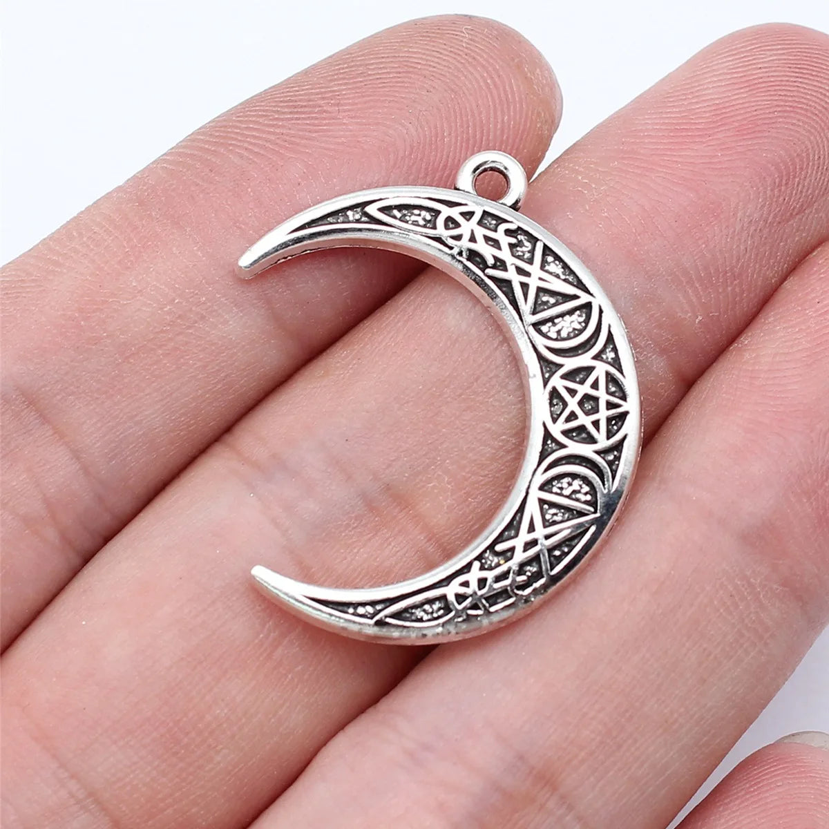 31x24mm 2.1g Antique Silver Zinc Alloy Star Sky Five Point Star Rune Moon Charm Pendant for DIY Jewelry Making