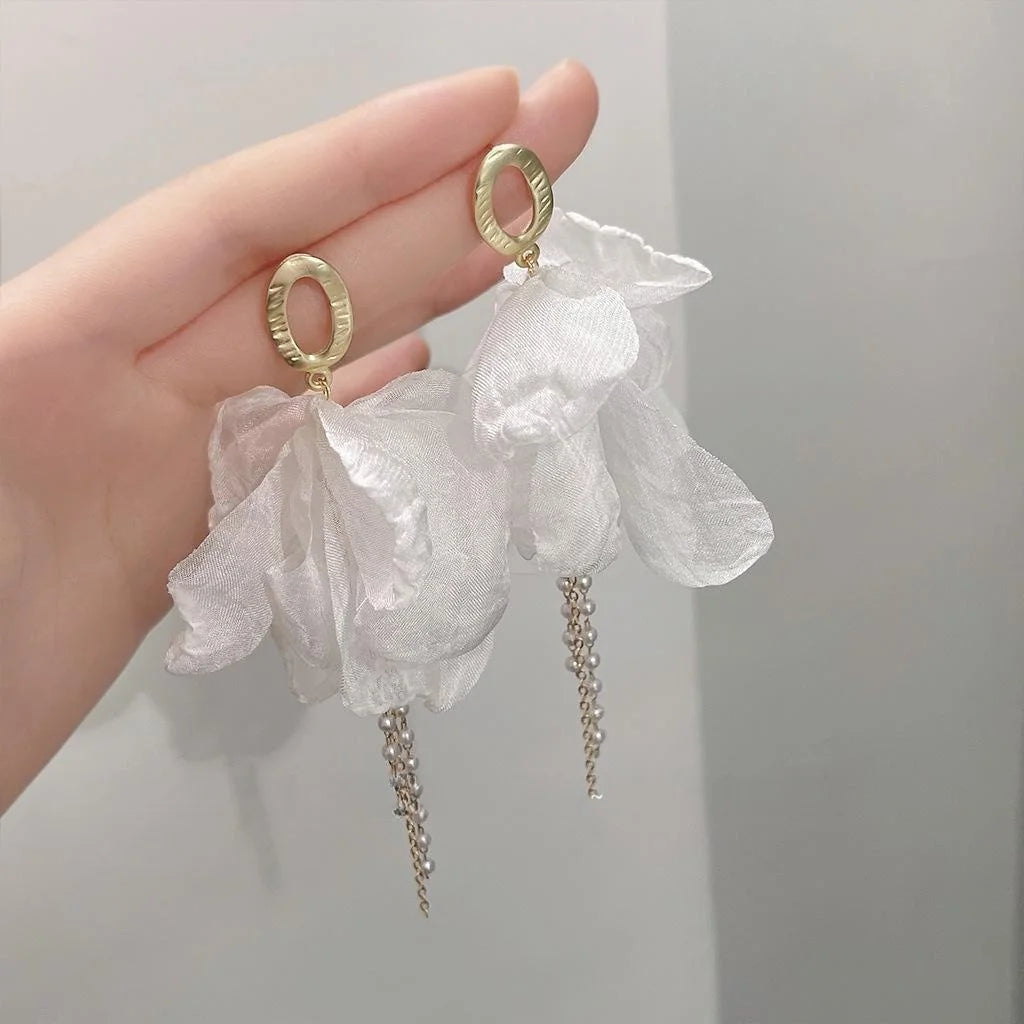 Handmade Mesh Flower Stud Earrings With Silver Plated Pins For Women Summer Fairy Style