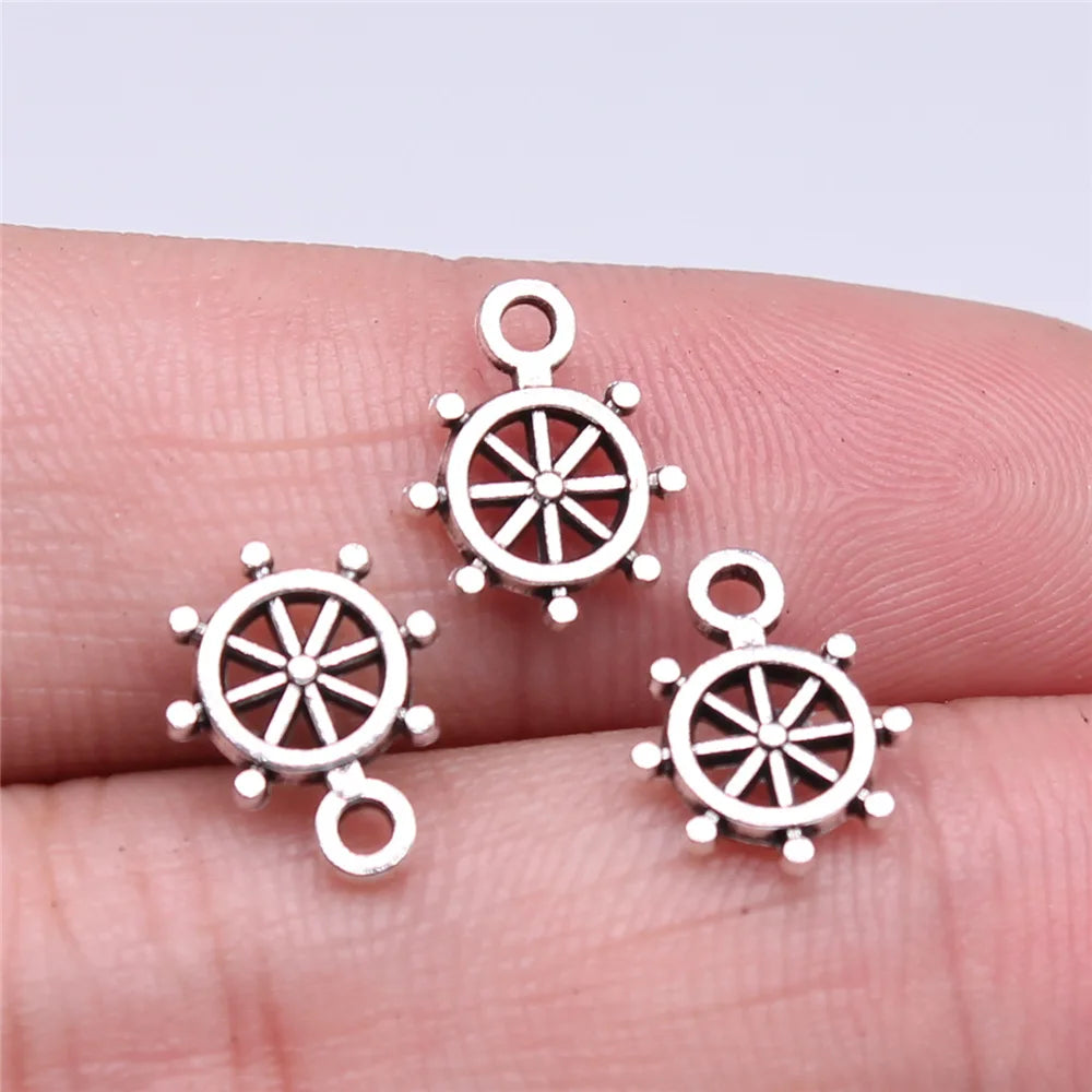 11x9mm 0.34g Antique Silver Zinc Alloy Rudder Charm Pendant for DIY Necklace Bracelet Making