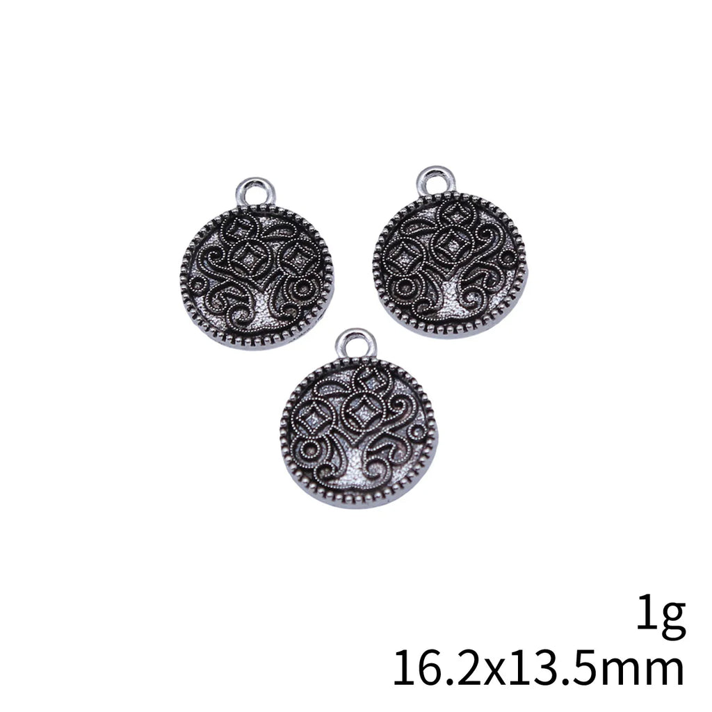16.2x13.5mm 1g Antique Silver Zinc Alloy Round Double Sided Money Tree charm pendant for DIY jewelry