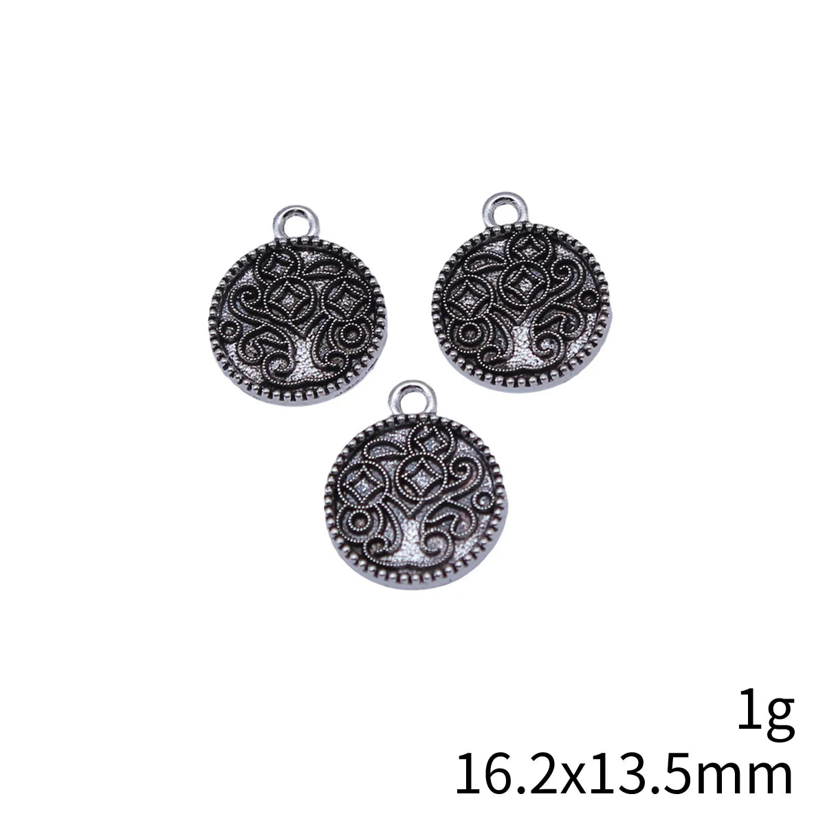 16.2x13.5mm 1g Antique Silver Zinc Alloy Round Double Sided Money Tree charm pendant for DIY jewelry