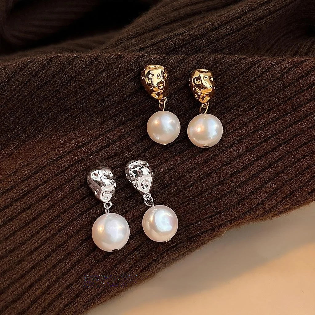 14K Gold Plated Copper Baroque Freshwater Pearl Drop Earrings Minimalist Light Luxury