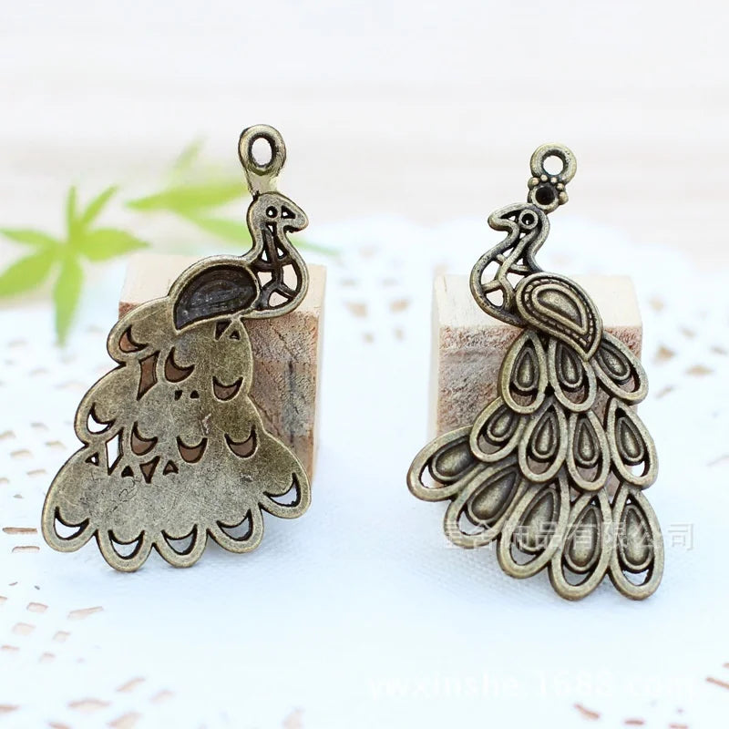 42x25MM Zinc Alloy Peacock Charm Pendant for DIY Necklace Bracelet Jewelry Making