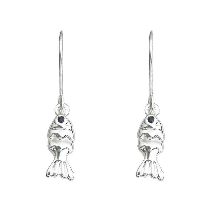 Silver Plated Copper Koi Fish Drop Earrings Micro Pave Zircon Minimalist Animal Jewelry