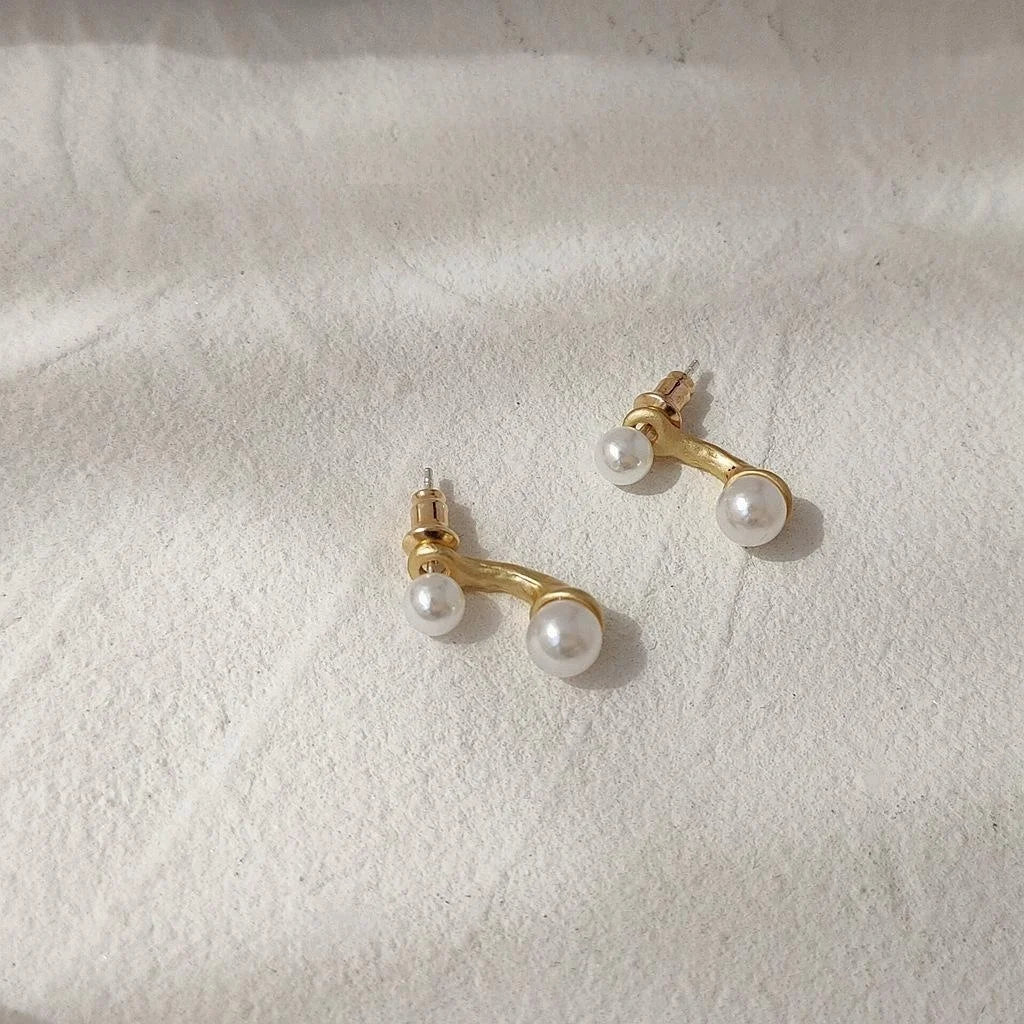 Convertible Faux Pearl Drop Earrings, French Minimalist Round Geometric Elegant Office Jewelry