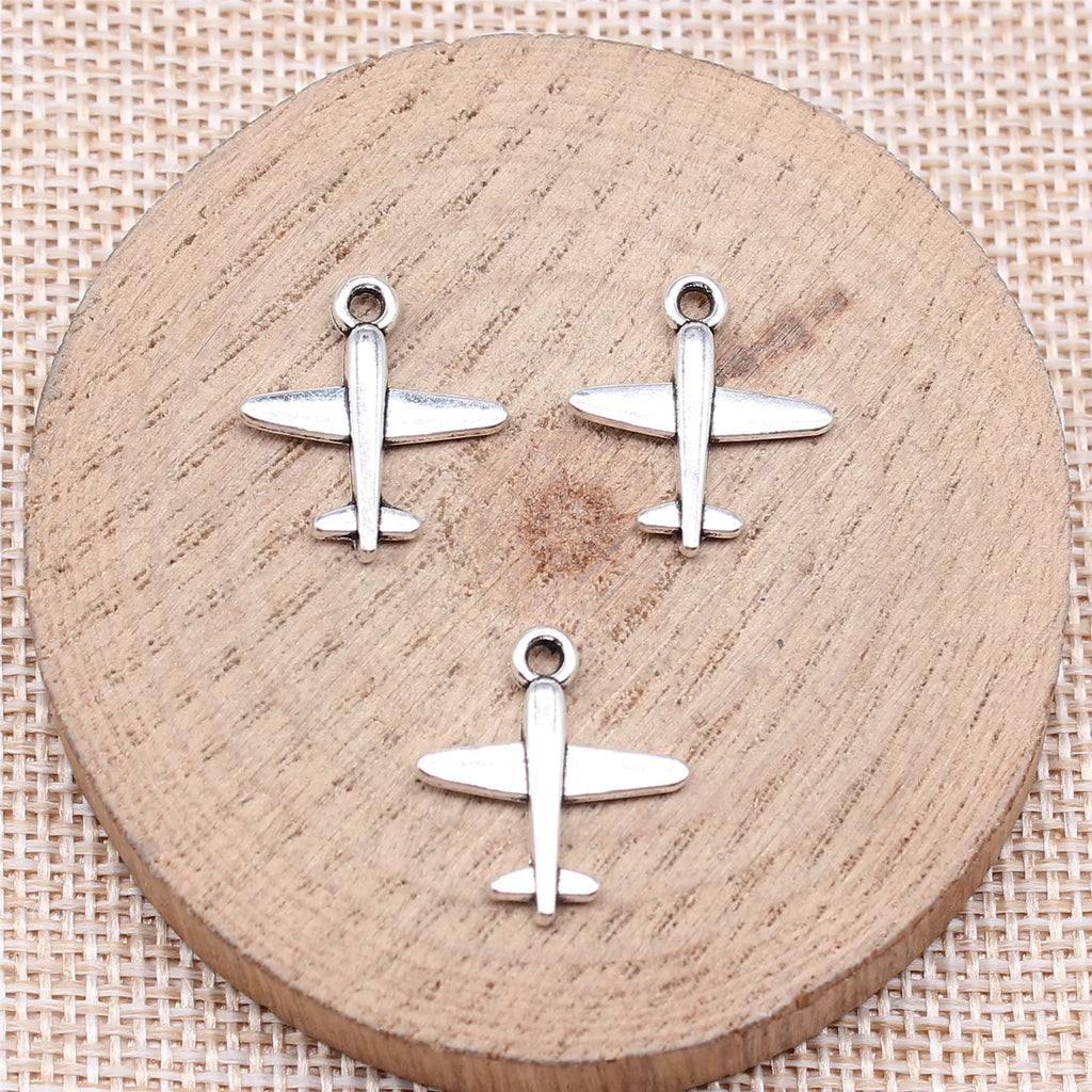 18x16mm 0.87g Antique Silver Zinc Alloy Airplane Charm Pendant for DIY Necklace Bracelet Making