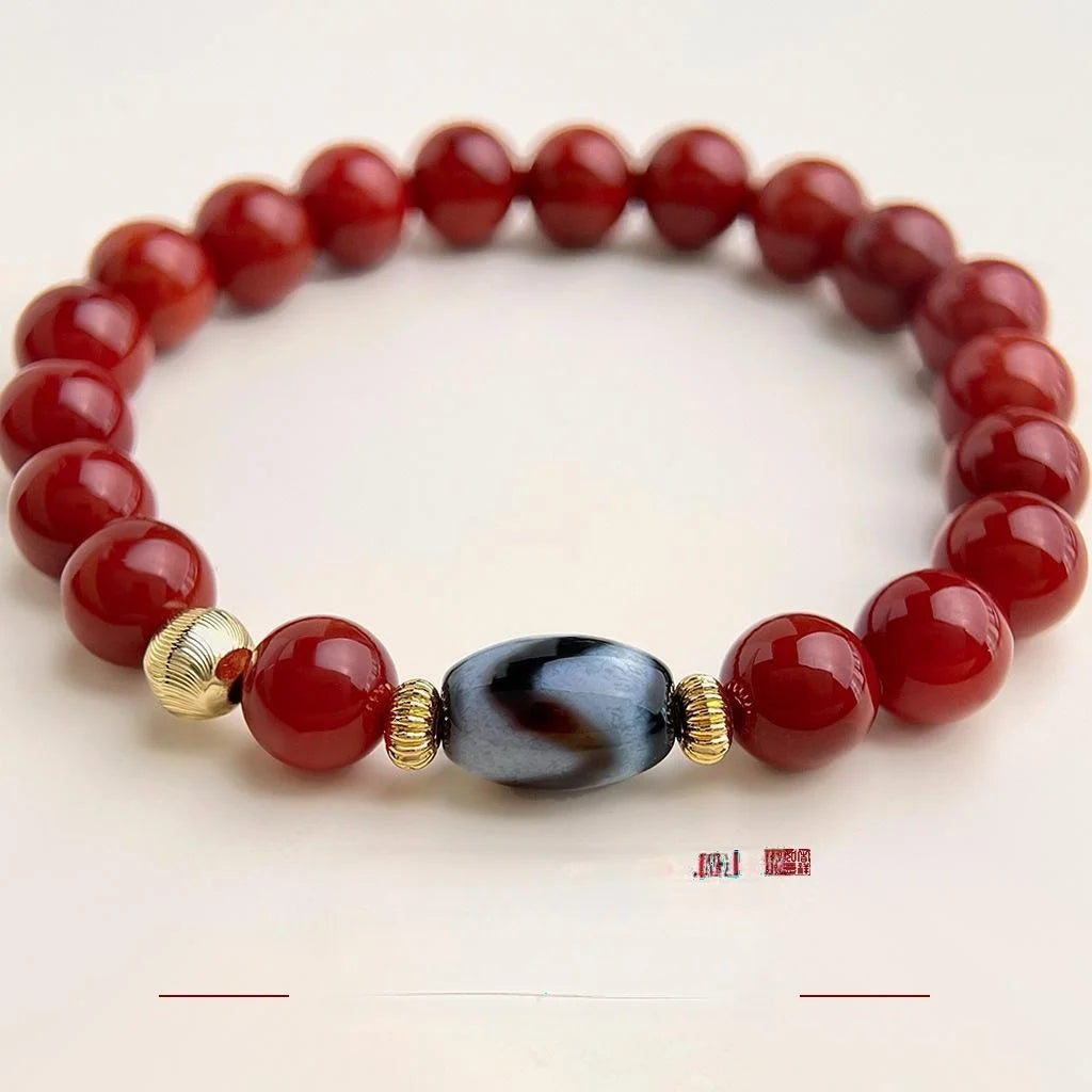 Southern Red Agate Synthetic Dzi Bead Bracelet Geometric Ethnic New Chinese Style Jewelry For Women
