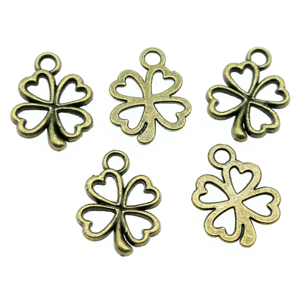 17x13mm 0.6g Zinc Alloy Small Hollow Four Leaf Clover charm pendant for DIY bracelet necklace making
