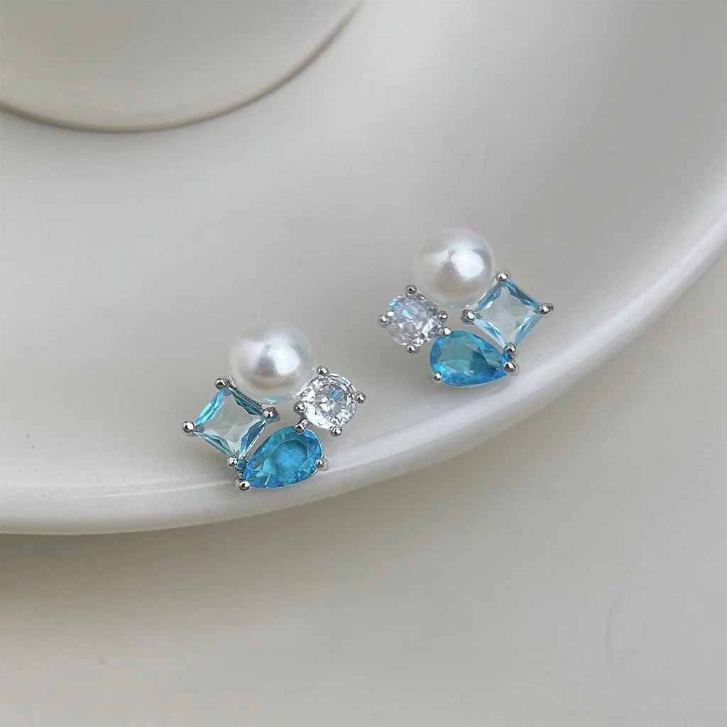 Fresh Minimalist Geometric Zircon Stud Earrings Copper Designer Round Square Jewelry