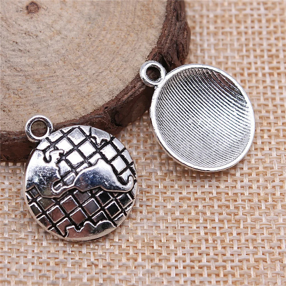 24x20mm 2.3g Antique Silver Zinc Alloy Globe Charm Pendant for DIY Travel Theme Jewelry Making